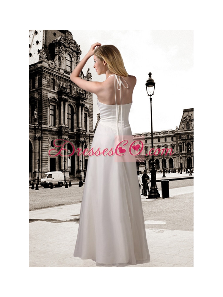 Column Halter Wedding Dress with Beading and Lace