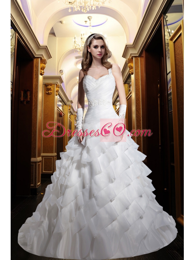 Elegant A Line Halter Beading Lace Wedding Dress with Zipper Up