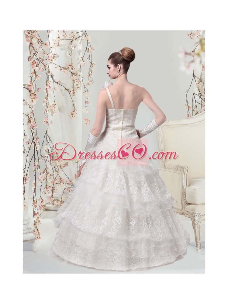 Elegant Princess One Shoulder Floor Length Wedding Dress with Lace