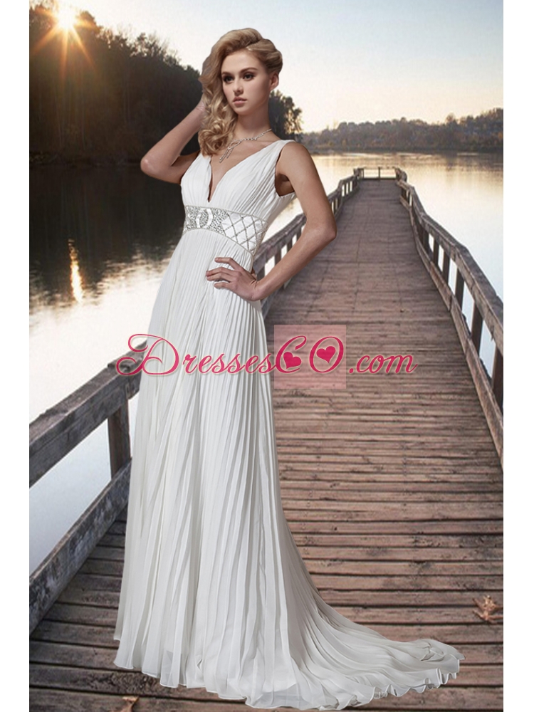 Most Popular Empire Beading Wedding Gowns Dress with Brush Train
