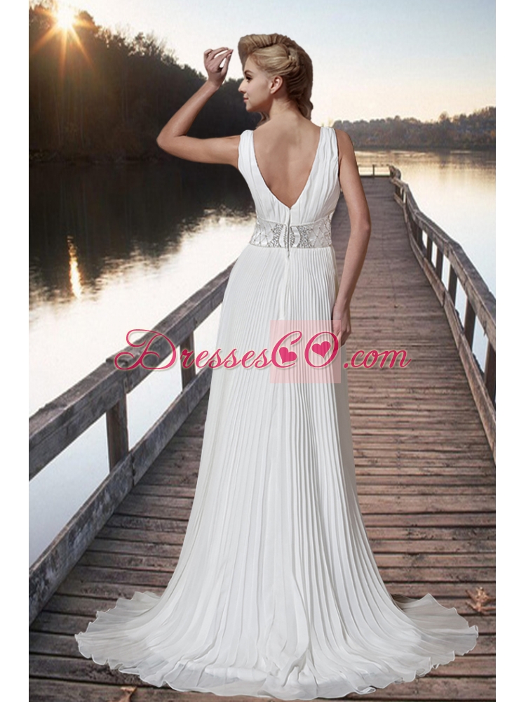 Most Popular Empire Beading Wedding Gowns Dress with Brush Train
