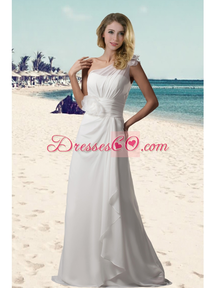 Wonderful One Shoulder Hand Made Flowers Beach Wedding Dresses