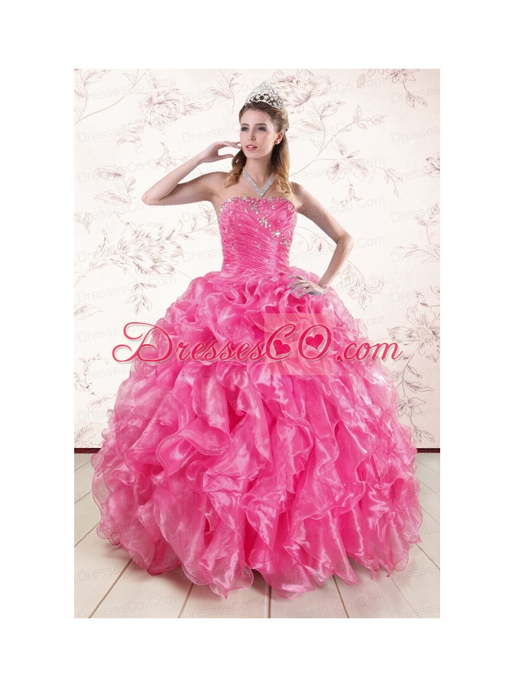 Pretty Hot Pink Quinceanera Dress with Appliques and Ruffles