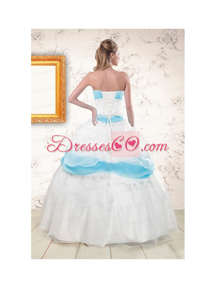Elegant White and Baby Blue Ball Gown Quinceanera Dress for