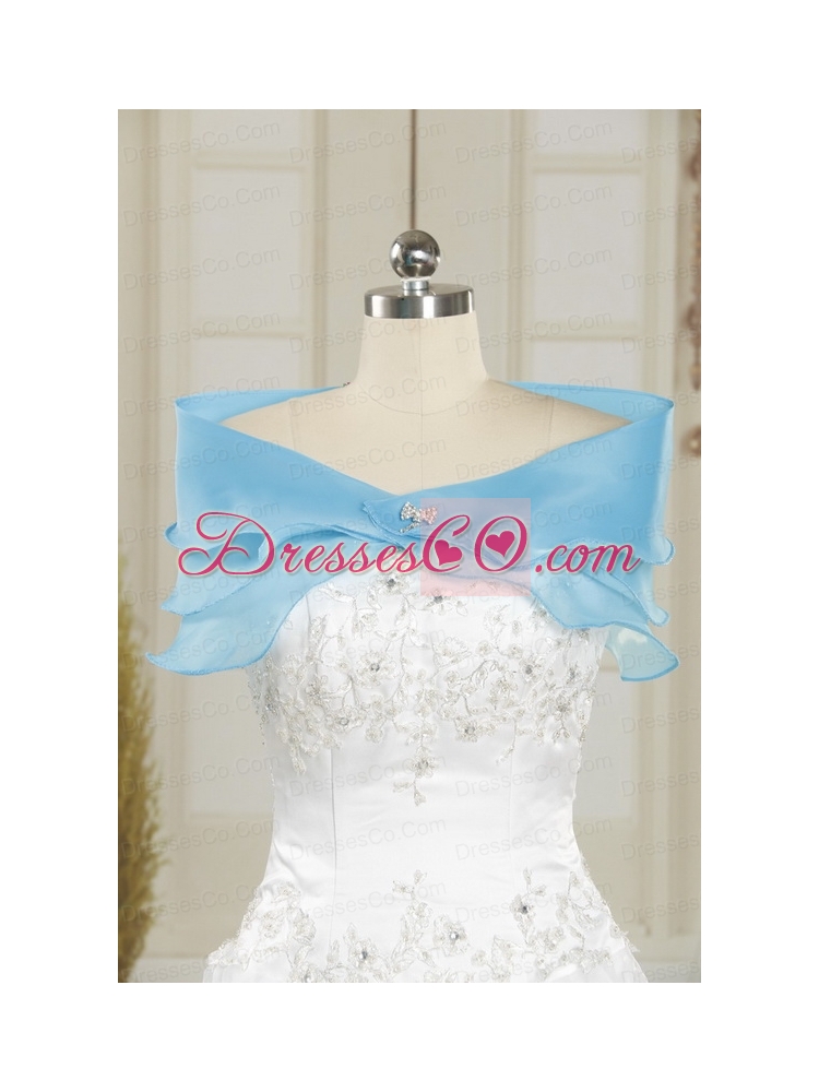 Elegant White and Baby Blue Ball Gown Quinceanera Dress for