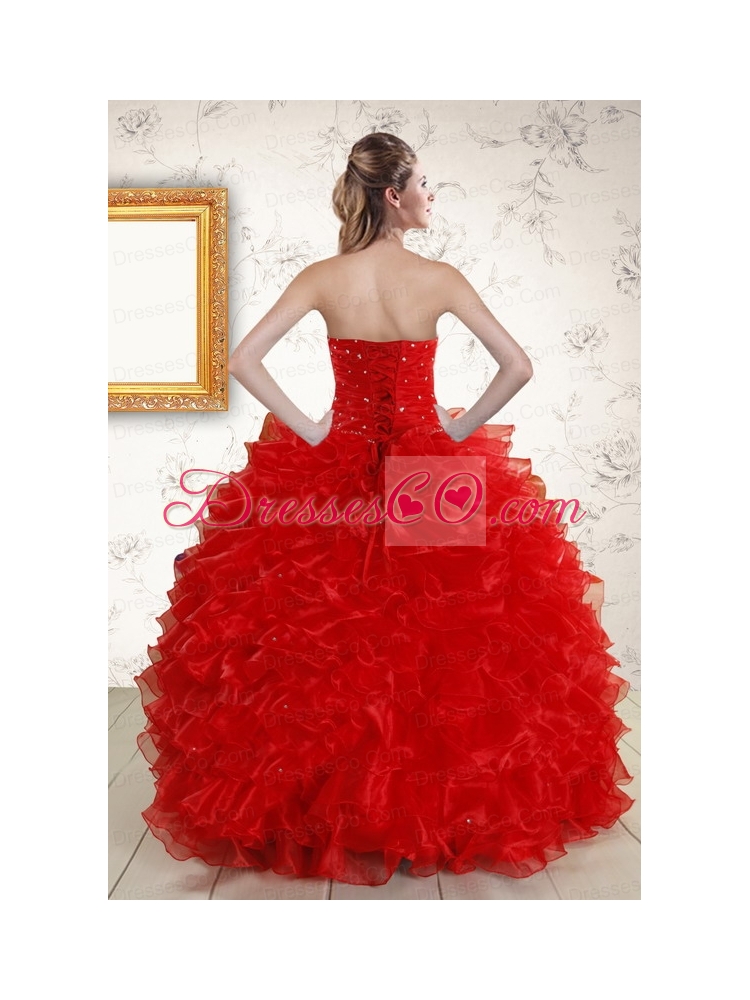 Pretty Ball Gown Red Quinceanera Dress with Beading   for