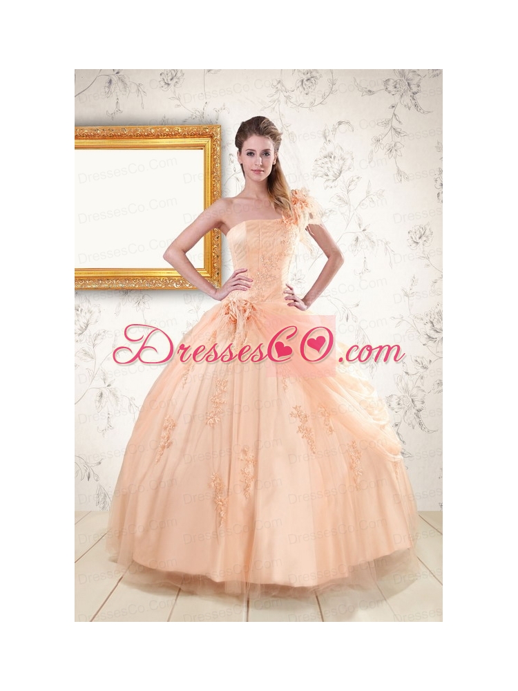 One Shoulder Appliques Quinceanera Dress in Peach