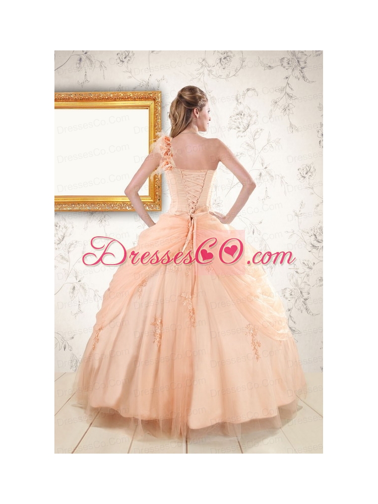One Shoulder Appliques Quinceanera Dress in Peach