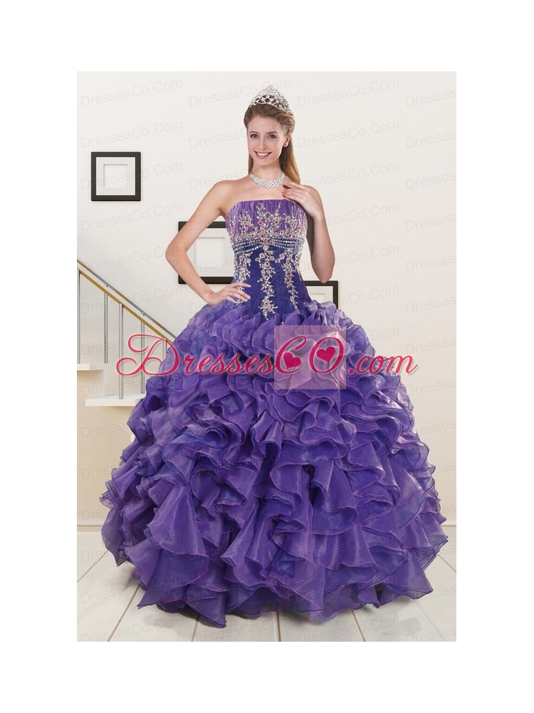 Prefect Purple Quinceanera Dress with Embroidery and   Ruffles