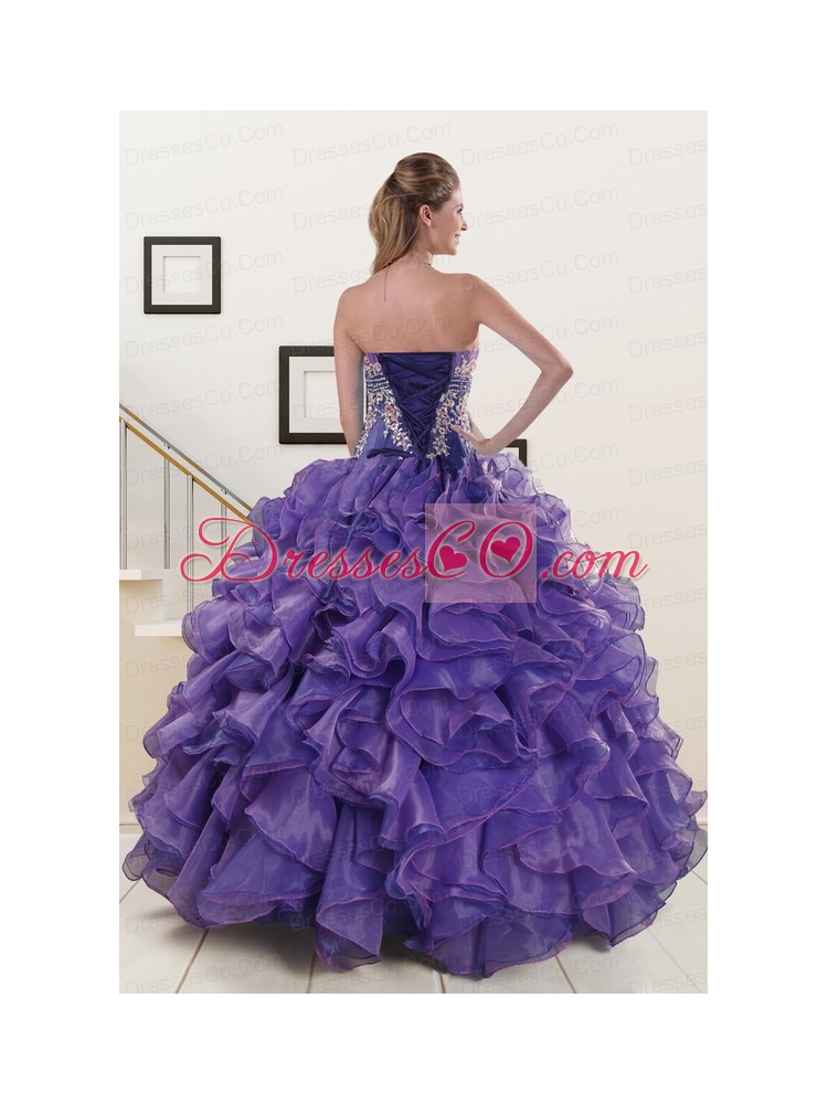 Prefect Purple Quinceanera Dress with Embroidery and   Ruffles