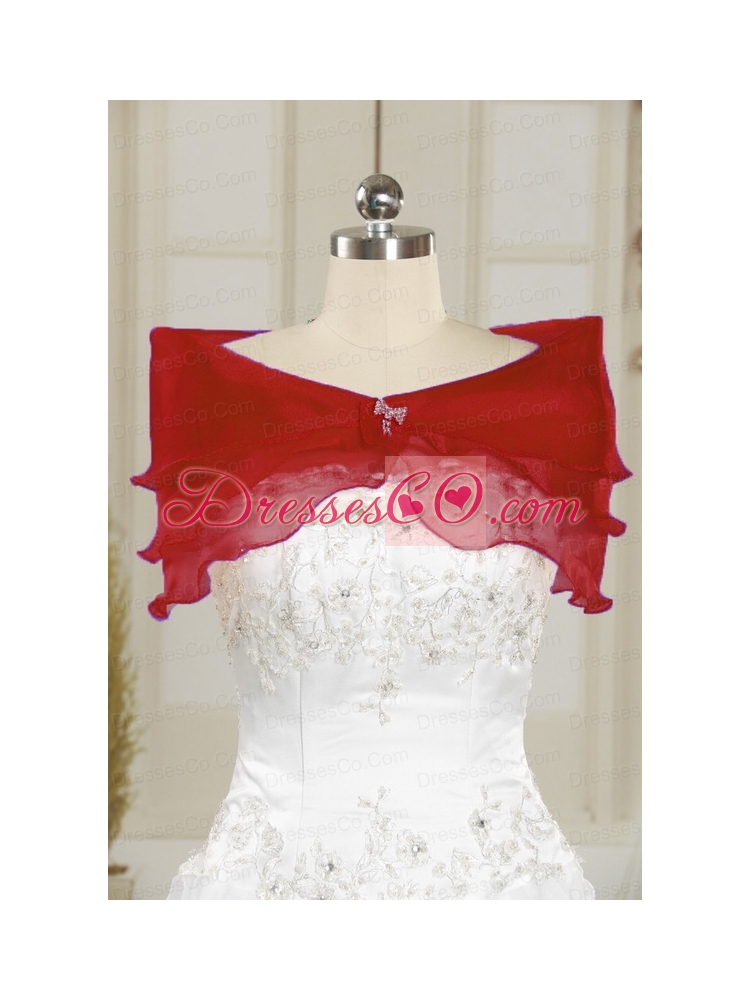 Red Ball Gown Strapless Quinceanera Dress with   Beading and Ruffles