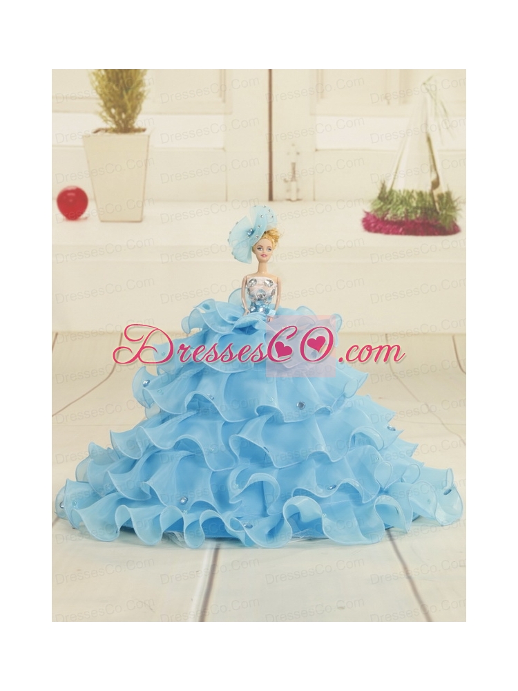 White and Blue Ball Gown Quinceanera Dress with Halter