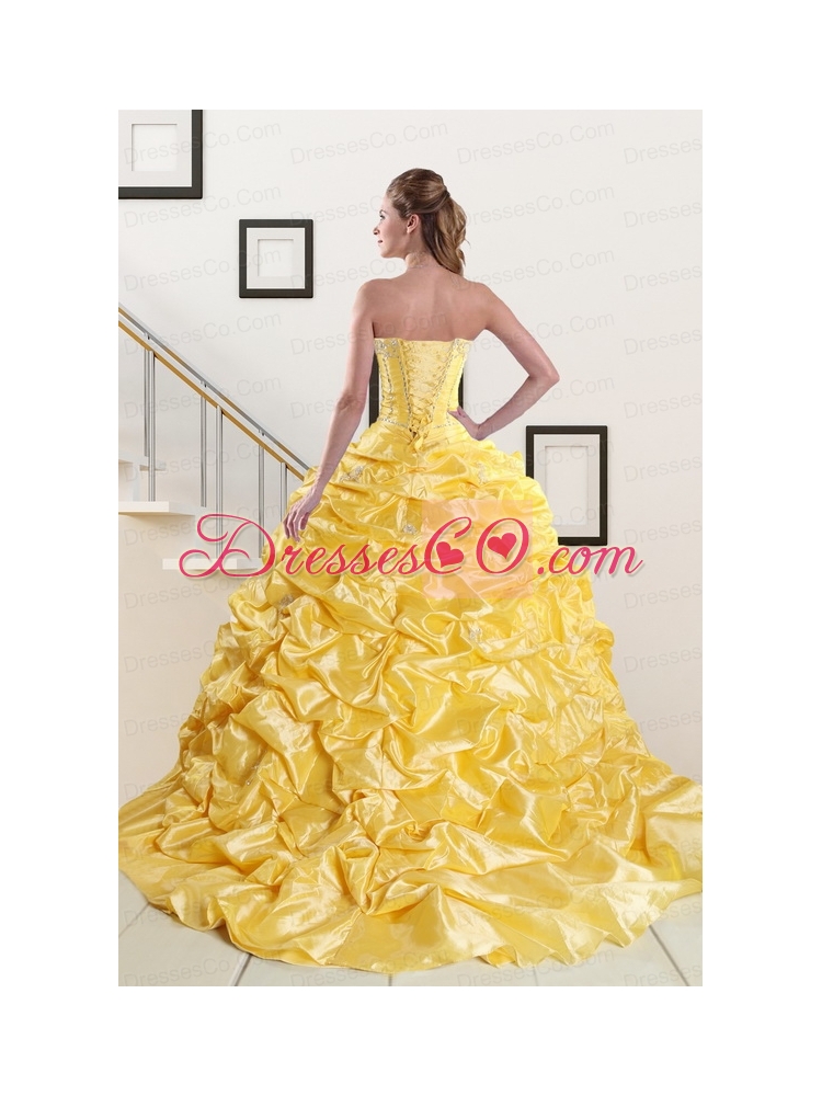 Beading Strapless  Quinceanera Dress with Sweep Train