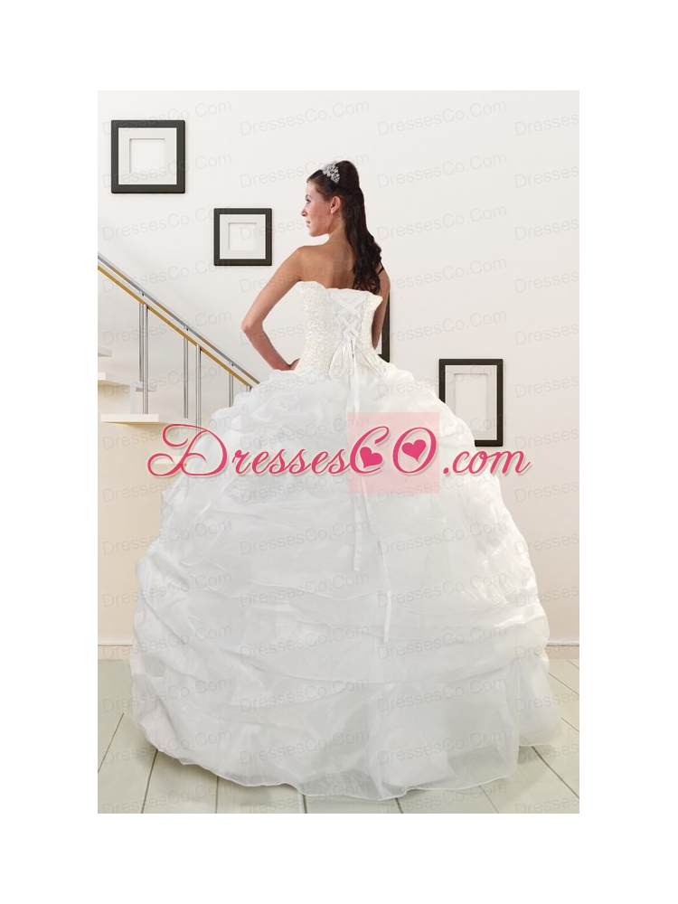 White Strapless  Quinceanera Dress with Beading