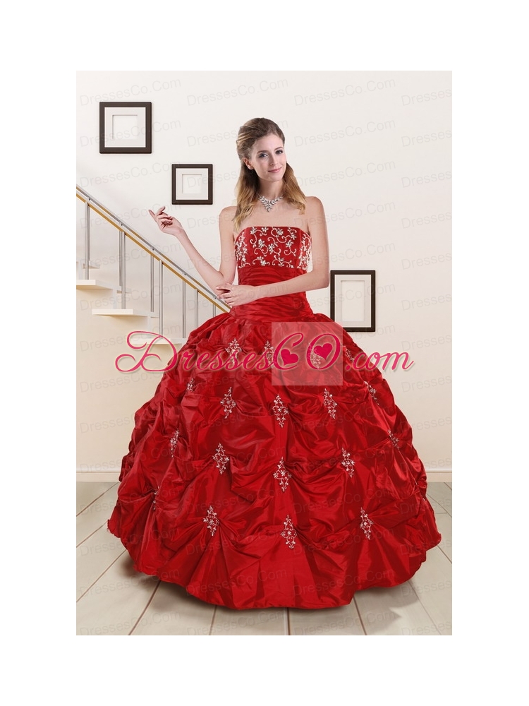 Cheap Appiques and Beaded  Quinceanera Dress in Red