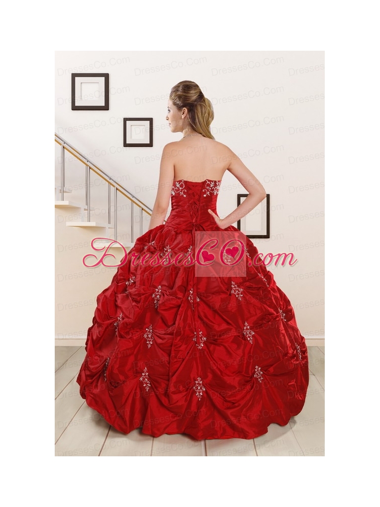 Cheap Appiques and Beaded  Quinceanera Dress in Red