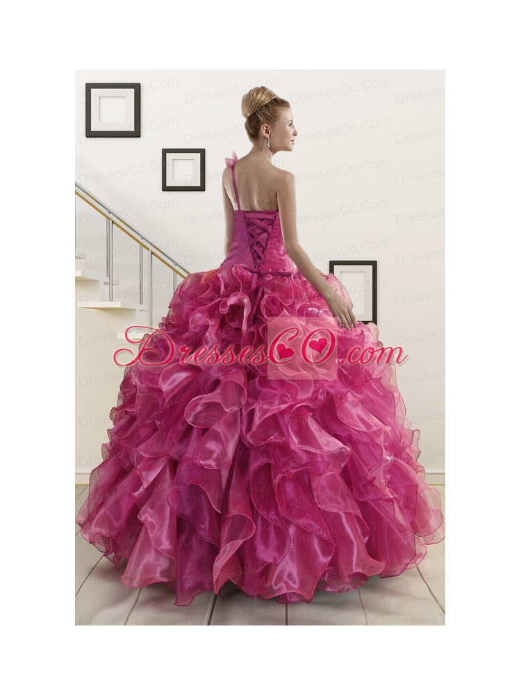 Exclusive Beading One Shoulder  Quinceanera Dress in   Fuchsia