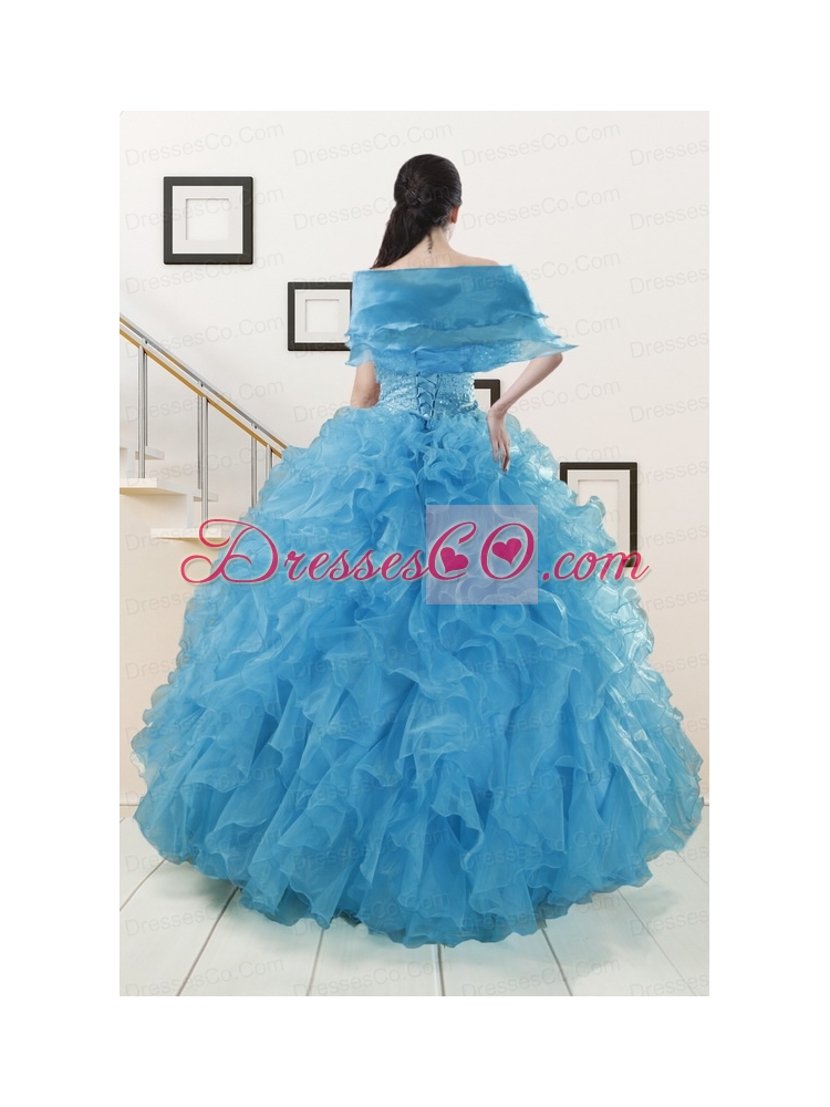 Hot Sell Beaded Quinceanera DressRuffled in Blue for