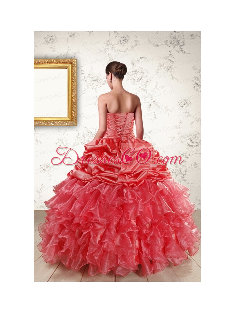 Luxurious Beading Quinceanera Dress in Watermelon   for