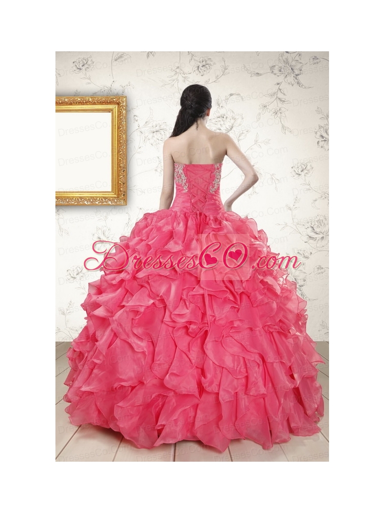 Strapless Beading and Ruffles  Quinceanera Dress in Hot   Pink