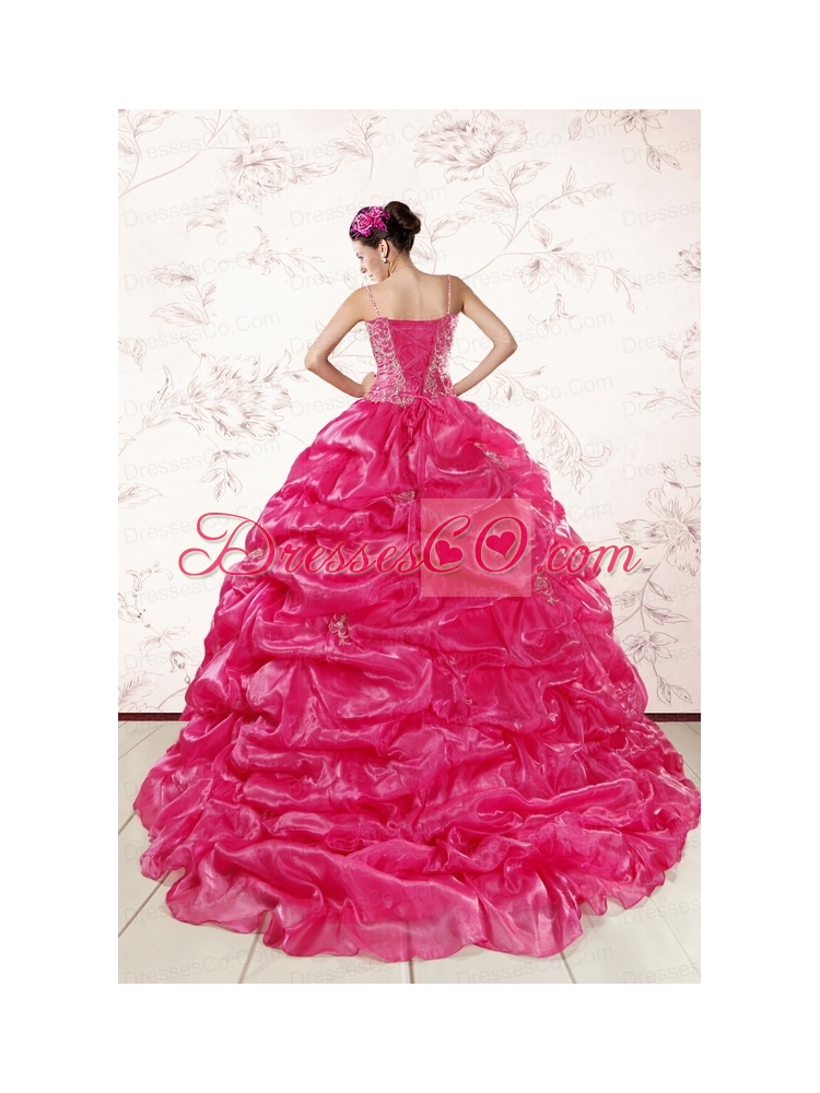 Spaghetti Straps Beading Quinceanera Dress in Hot Pink