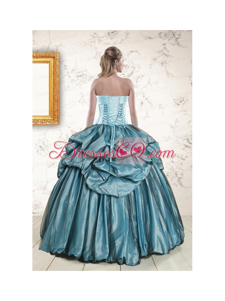 Strapless Pick Ups Quinceanera   Dress in Teal