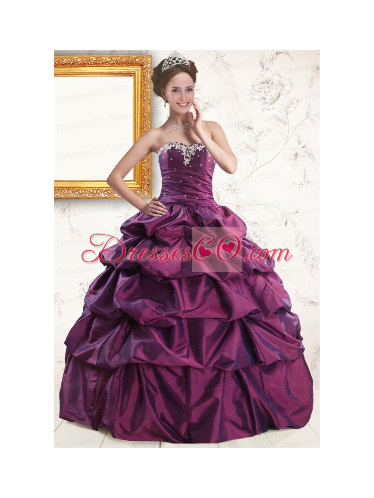 Purple Quinceanera Dress  with Appliques and Pick Up
