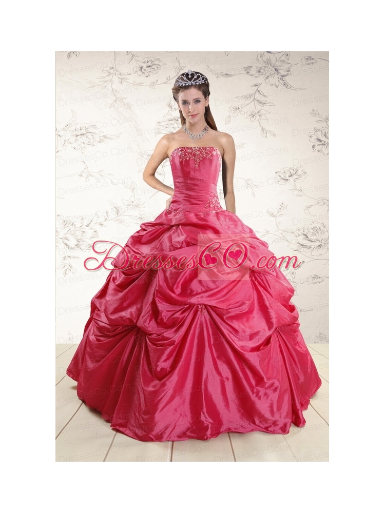 Cheap Appliques Quinceanera Dress in Hot Pink