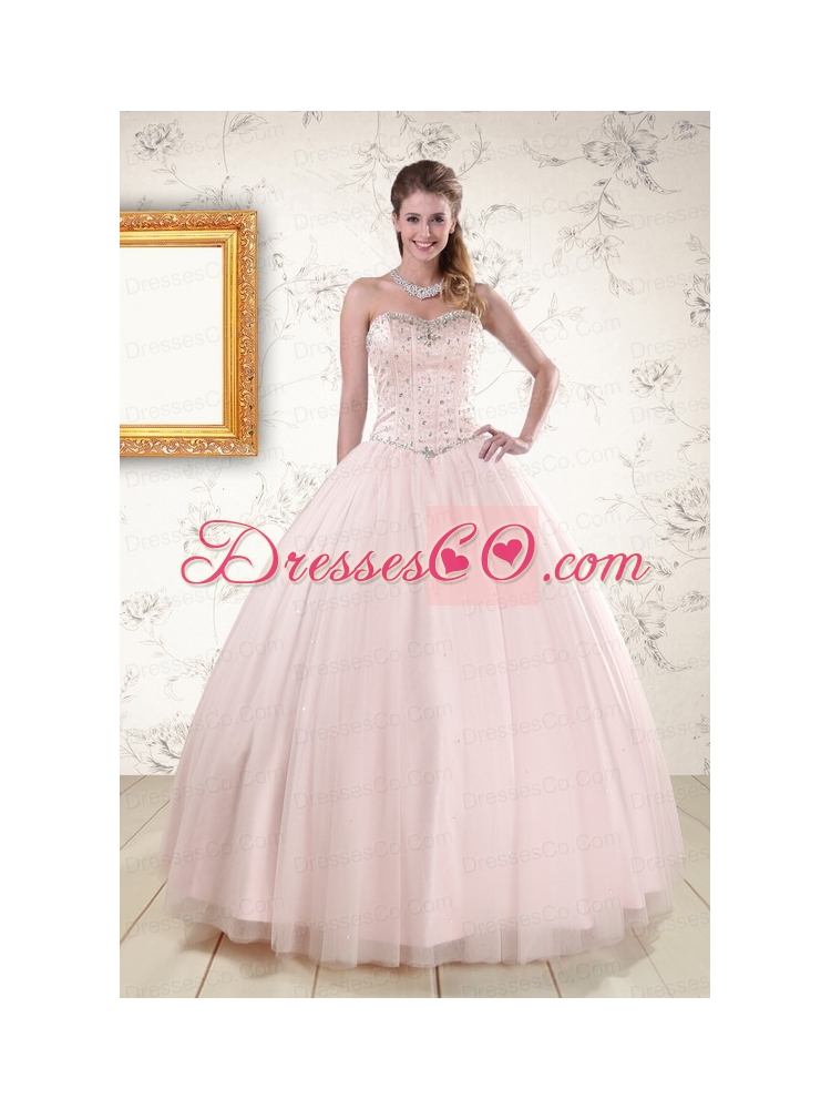 Cheap Light Pink Beading Quinceanera   Dresses