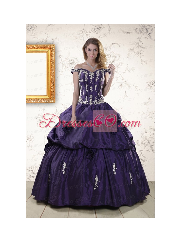 Cheap Off The Shoulder Appliques   Quinceanera Dress in Purple