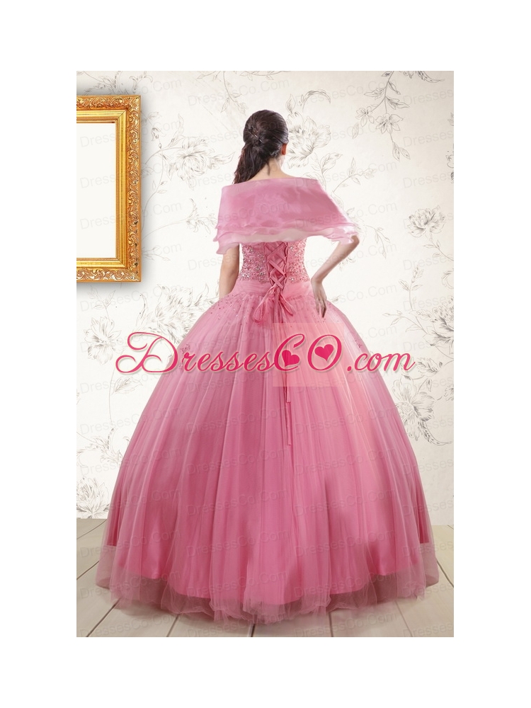 Cheap Pink Quinceaneras Dress with   Appliques and Beading