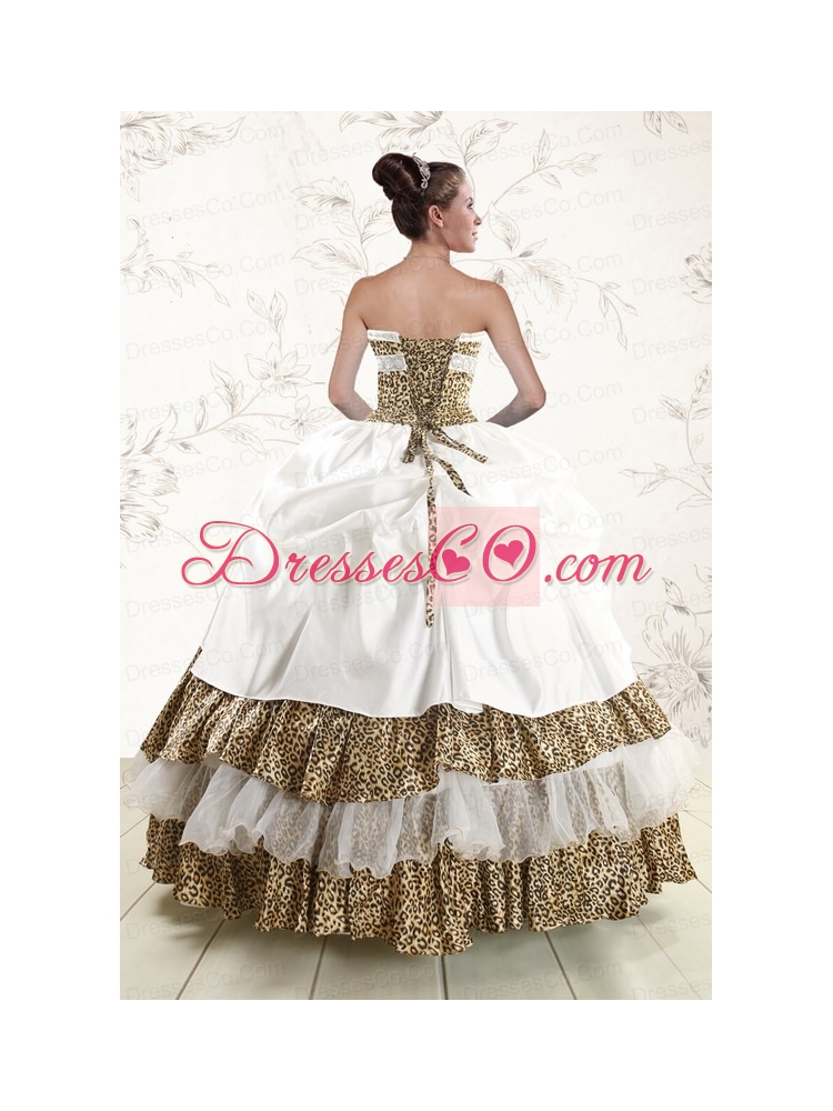 Cheap  Strapless Leopard Quinceanera   Dress with Hand Made Flower