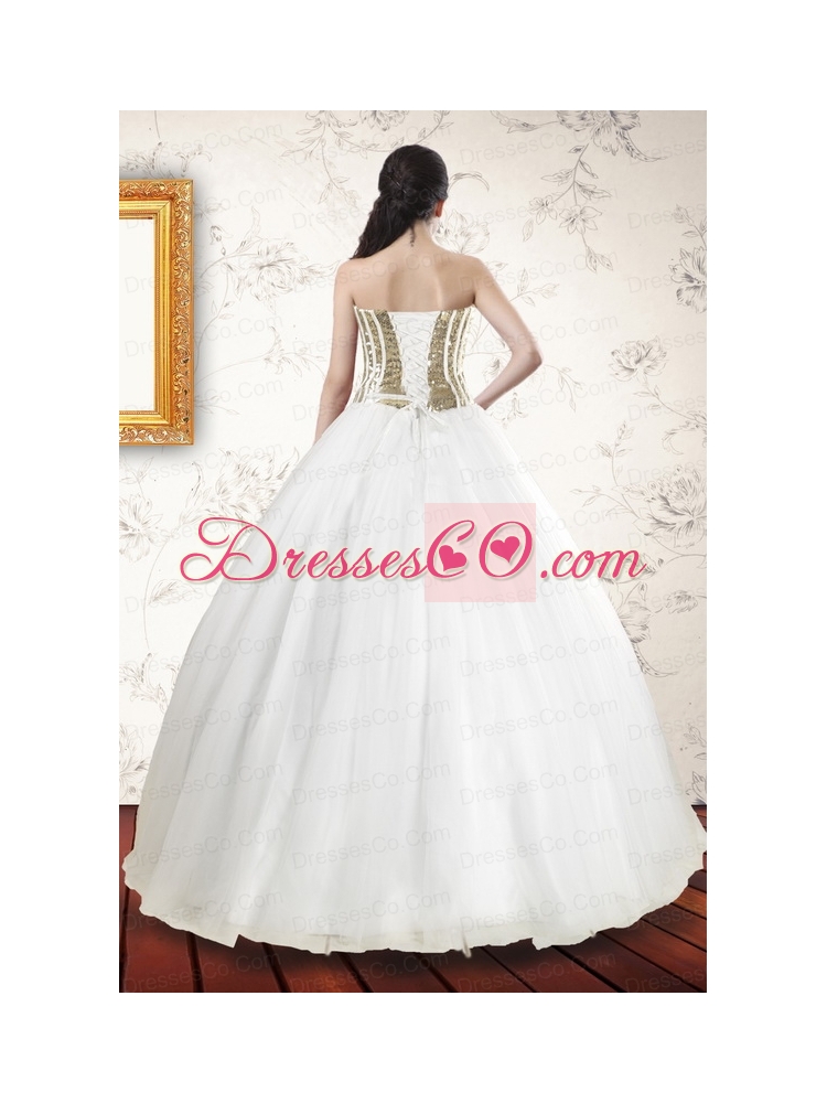 Cheap Tulle Strapless Sequins White   Quinceanera Dresses