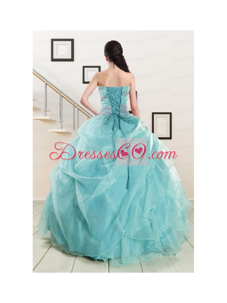 Beading and Ruffles Quinceanera Dress in Turquoise for