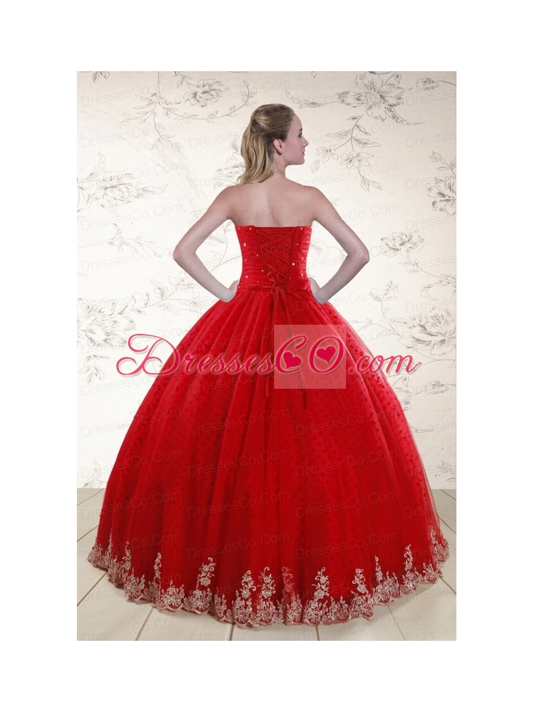 Red Strapless  Quinceanera Dress with Appliques