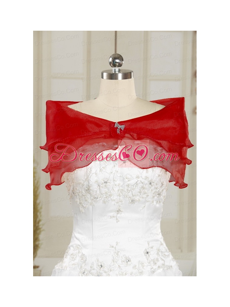 Red Strapless  Quinceanera Dress with Appliques