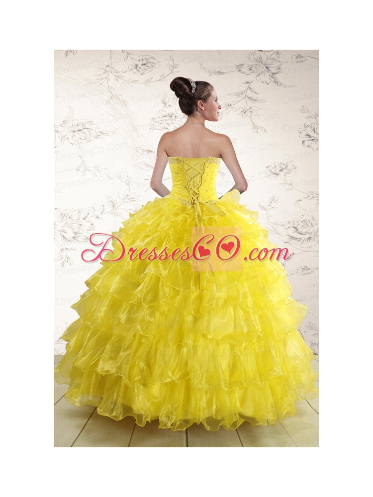 Yellow Quinceanera Dress with Beading and Ruffles