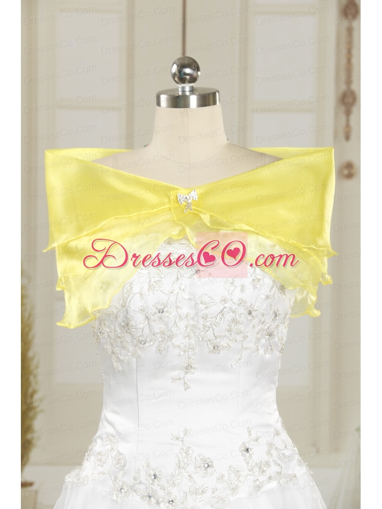 Cheap Appliques and Hand Made Flower   Champagne Quinceanera Dresses