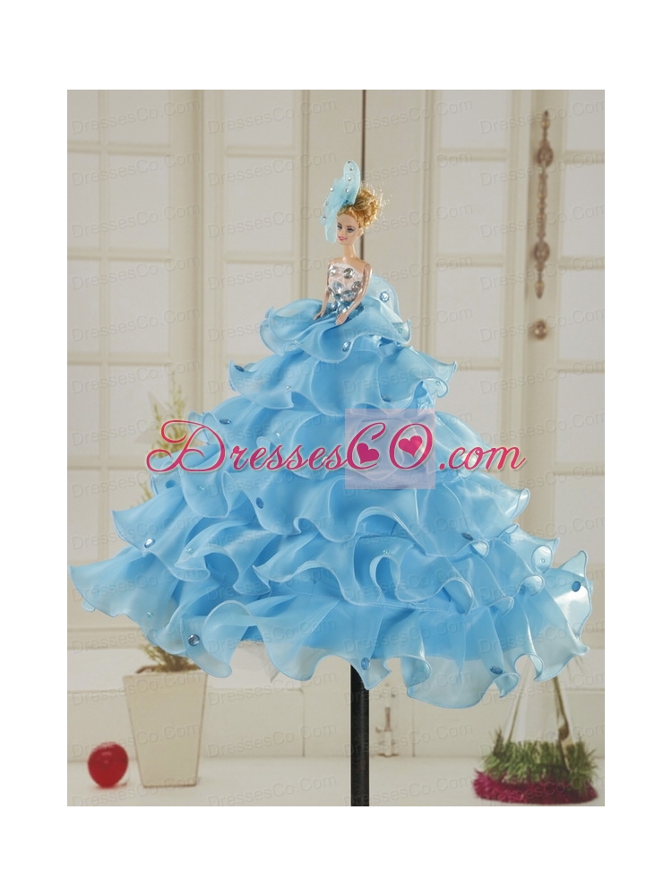Cheap One Shoulder Light Blue Quinceanera   Dress for