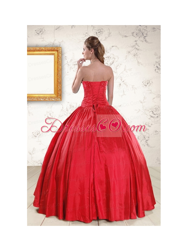 Cheap Red Strapless Quinceanera Dress with   Beading