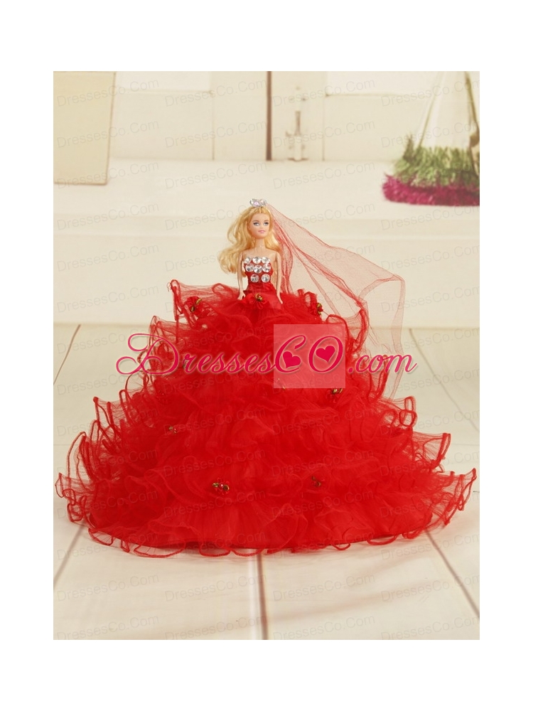 Cheap Strapless Appliques Quinceanera Dress in   Orange Red