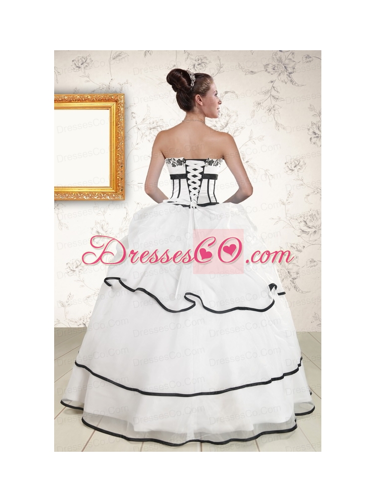 Cheap White and Black  Quinceanera Dress with Appliques