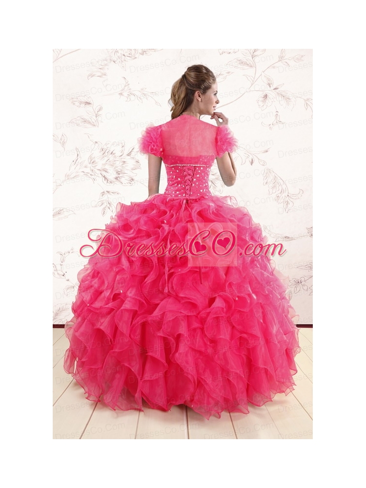 Hot Pink Ruffles and Beaded Quinceanera   Dress