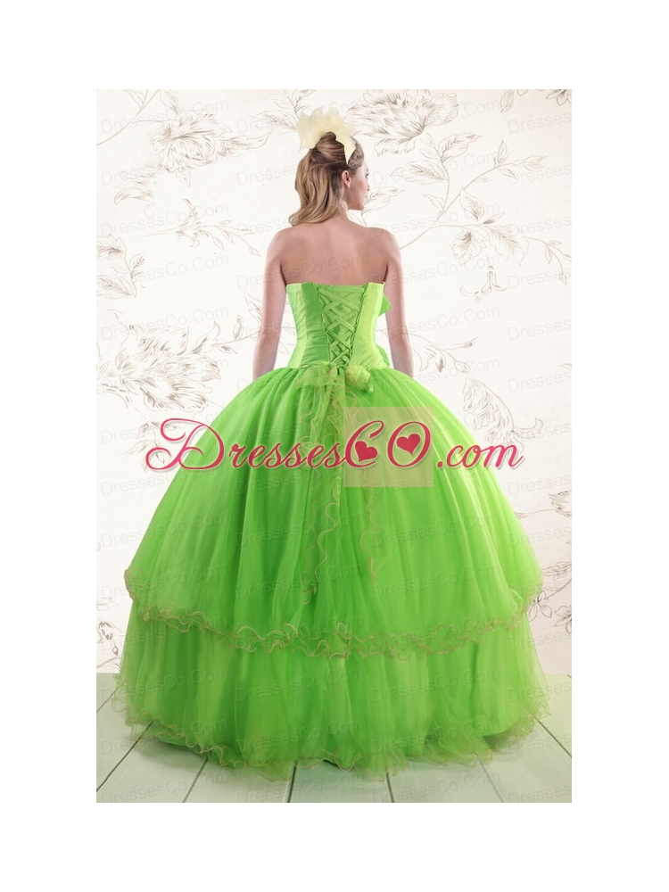 Spring Green   Cheap   Quinceanera Dress with Beading and Bowknot
