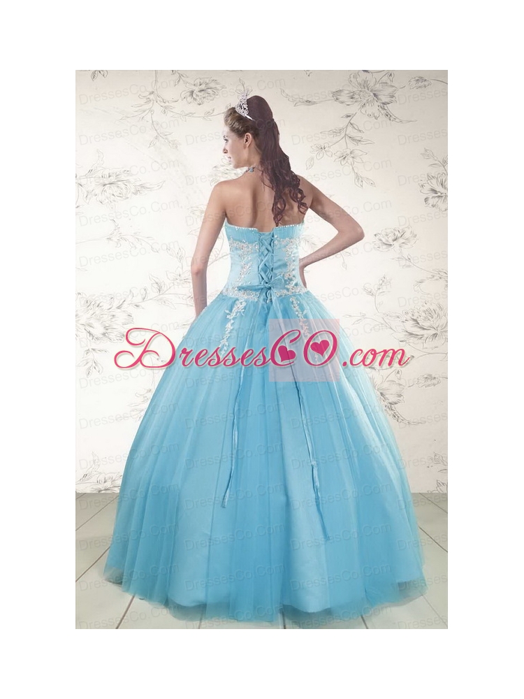 Cheap Aqua Blue Quinceanera Dress with   Beading and Appliques