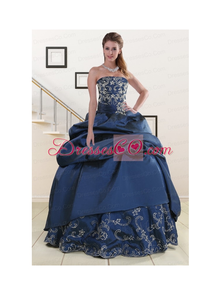 Cheap Embroidery and Beaded Quinceanera   Dress in Navy Blue