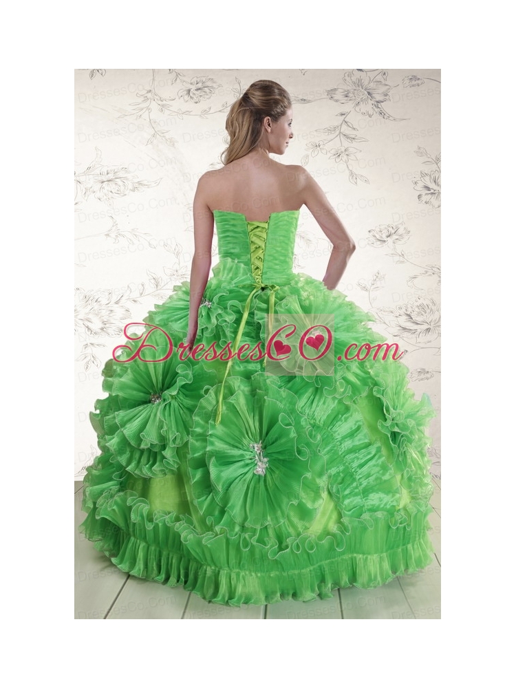 Cheap Green Quinceanera   Dress with Appliques and Ruffles