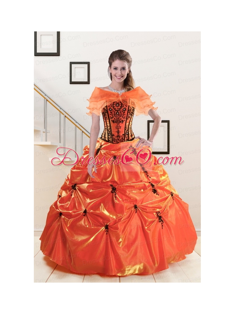 Classic Orange Red and Black Quinceanera Dress  with Appliques