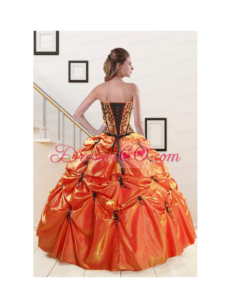 Classic Orange Red and Black Quinceanera Dress  with Appliques