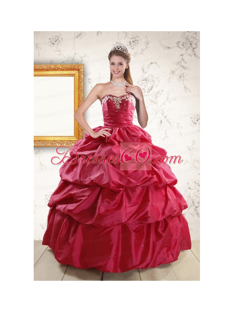 Appliques  Cheap Hot Pink Quinceanera   Dress with Lace Up